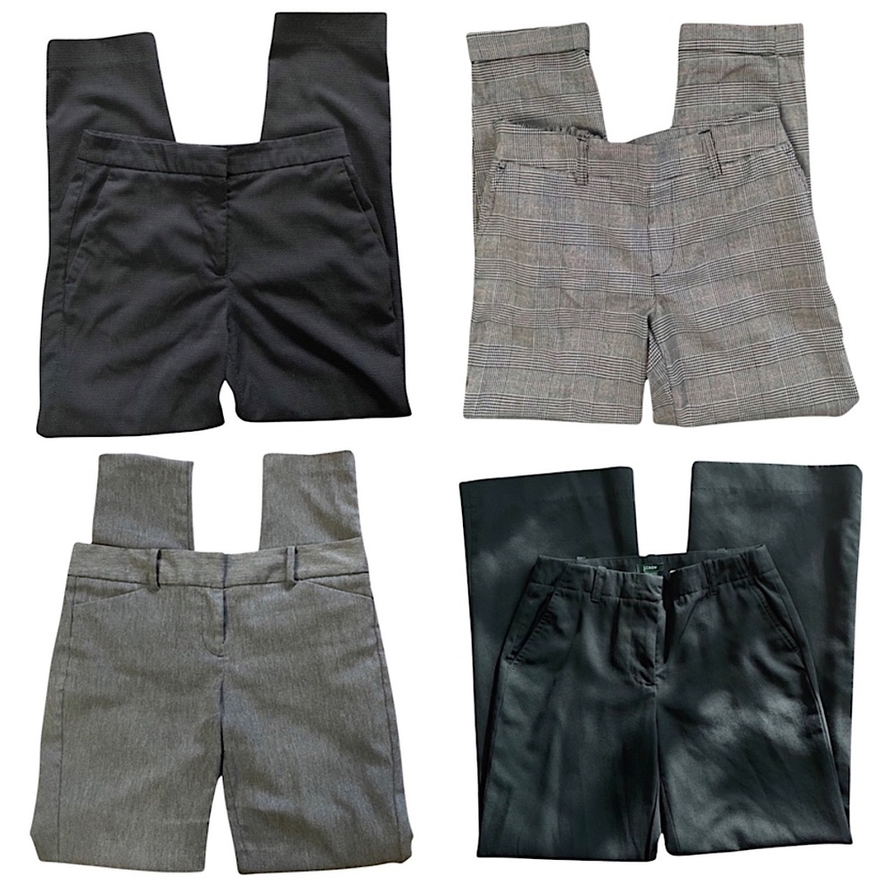 Bundle of four women’s neutral black, grey and navy dress pants, slim fit office